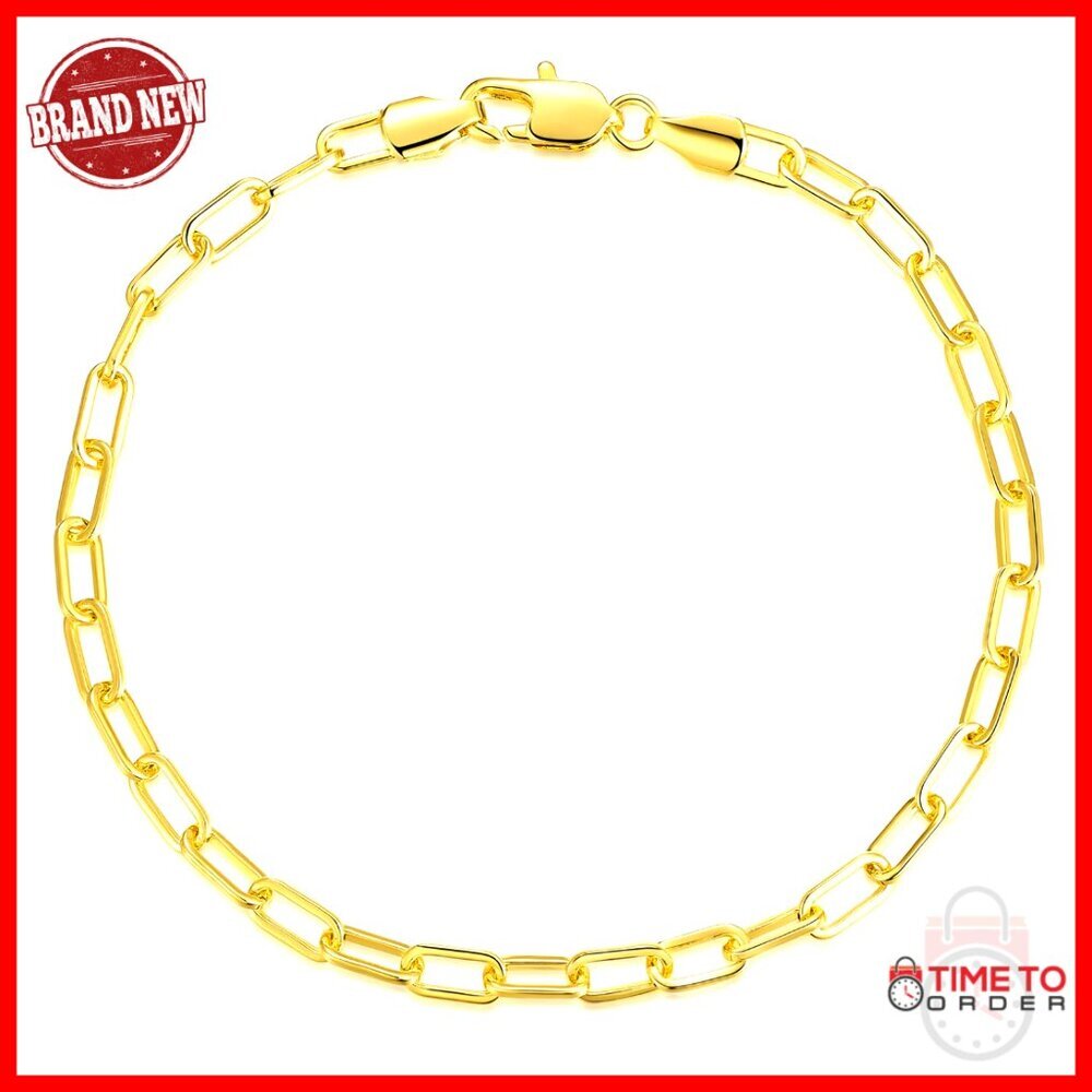 8 Inch 14K Gold Plated Paperclip Chain Bracelet Unisex Stackable Handmade